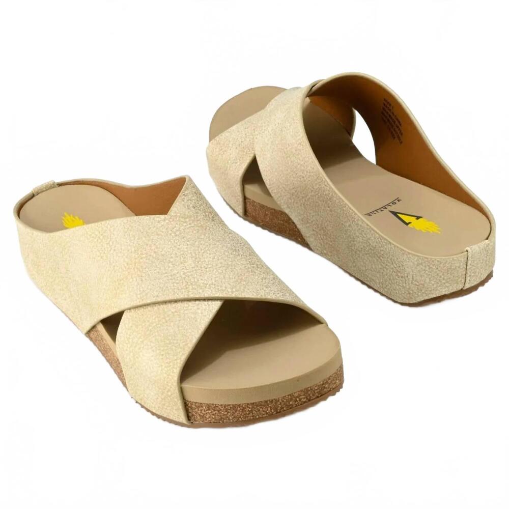 NEW VOLATILE women's ablette ultra comfort slip-on crisscross slides in gold